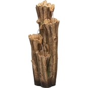 Alpine 47 in. Outdoor 3 Tier Cascading Tree Bark Water Fountain with LED Lights