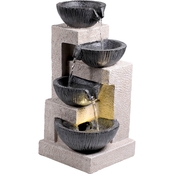 Alpine 14 in. Tall Cascading Tabletop Bowl Fountain Decoration with LED Lights
