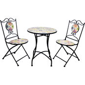 Alpine Mediterranean Floral Tile Bistro Table and Chairs Patio Seating 3 pc. Set