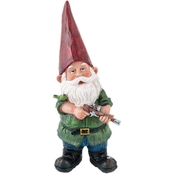 Alpine 11 in. Tall Outdoor Hunting Garden Gnome with Green Shirt Yard Statue
