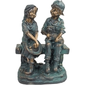 Alpine 16 in. Girl and Boy Sitting on Bench with Puppy Statue