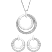 Timeless Love Sterling Silver 1/7 CTW Diamond Double Circle Pendant and Earring Set