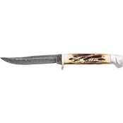 Bear & Son Cutlery Small Genuine India Stag Bone Hunter Damascus Knife with Sheath