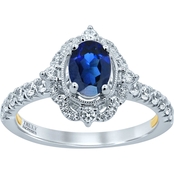 Truly Zac Posen 14K 1 1/2 CTW Blue Sapphire Oval Center Diamond Engagement Ring