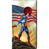 Marvel Captain America on Battlefield with Flag Printed Canvas 12 x 24