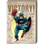Marvel Captain America Bursting Through Newspaper Printed Canvas 13 x 19