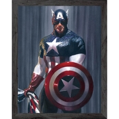 Marvel Captain America with Shield and Flag Painting MDF Framed Print 16 x 20