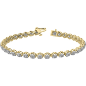 10K Yellow Gold 1 CTW Diamond Cluster Tennis Bracelet