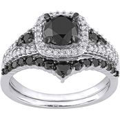 Sofia B. 10K White Gold 1 1/2 CTW Black & White Diamond Halo Bridal Set