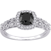 Sofia B. 10K White Gold 3/4 CTW Black & White Diamond Halo Filigree Engagement Ring