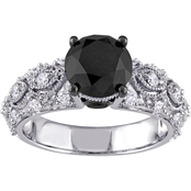 Sofia B. 10K White Gold 3 CTW Black and White Diamond Filigree Engagement Ring