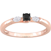 Sofia B. 10K Rose Gold 1/4 CTW Black and White Diamond Princess Cut 3 Stone Ring