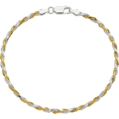Sterling Silver and Vermeil 2.5mm Diamond Cut Rope Chain Bracelet