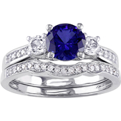 Sofia B. 10K Gold Created Blue and White Sapphire 1/8 CTW Diamond Bridal Set