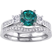 Sofia B. 10K Gold Created Emerald White Sapphire and 1/8 CTW Diamond Bridal Set