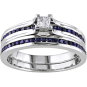 Sofia B. Sterling Silver Lab Created Blue Sapphire and 1/6 CTW Diamond Bridal Set