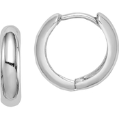 Sterling Silver Rhodium Polished 3x12mm Hinged Hoop Earrings