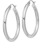 Rhodium Over Sterling Silver 3x25mm Round Hoop Earrings