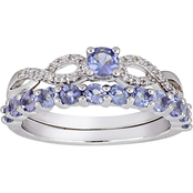 Sofia B. Sterling Silver Tanzanite 1/10 CTW Diamond Bridal Set