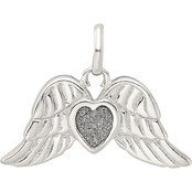 Sterling Silver Polished Enamel Glitter Fabric Heart with Wings Charm