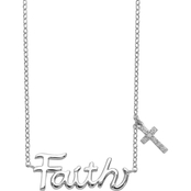 Sterling Silver Rhodium Plated Faith CZ Cross Charm Necklace