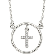Sterling Silver CZ Cross in Circle Necklace