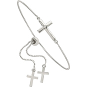 Sterling Silver Polished Cross Adjustable Bracelet