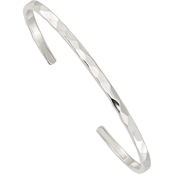 Sterling Silver Polished Hammered Cuff Bangle Bracelet