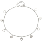Sterling Silver Polished Hearts 9 in. Plus 1 in. Ext. Anklet