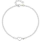 Sterling Silver 9 in. Plus 1 in. ext. Polished Triple Heart Anklet
