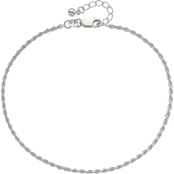 Sterling Silver Adjustable Diamond Cut Rope 9 in. Plus 1 in. ext. Anklet