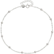 Sterling Silver 1mm Beaded Chain 9 in. Anklet