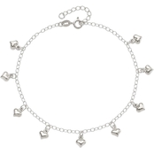 Sterling Silver 9 in. Polished Puffed Heart Anklet