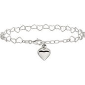 Sterling Silver Polished Puffed Heart Anklet 9 in. with 1 in. Extender