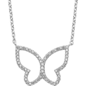 Sterling Silver Rhodium-Plated Open Butterfly CZ with 2 in. Extension Necklace