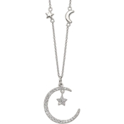 Sterling Silver Cubic Zirconia Moon and Star 16 in. Necklace