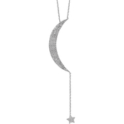 Sterling Silver Rhodium Plated Cubic Zirconia Moon and Star 16 in. Necklace