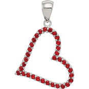 Sterling Silver Rhodium Plated Red Cubic Zirconia Heart Charm