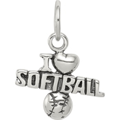 Sterling Silver Antique I (Heart) Softball Charm