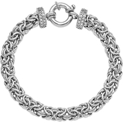 Sterling Silver Polished and Textured Cubic Zirconia Bracelet