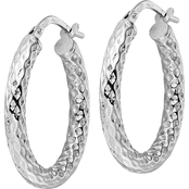 Rhodium Over Sterling Silver Polished Diamond Cut Hoop Earrings