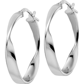 Sterling Silver Rhodium Plated Polished Oval Twisted Hoop Earrings