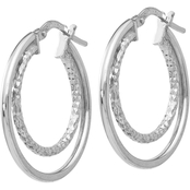 Sterling Silver Polished Diamond Cut Hoop Earrings