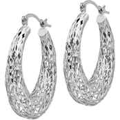 Sterling Silver Polished Diamond Cut Oval Hoop Earrings