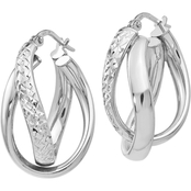 Sterling Silver Polished and Textured Fancy Hoop Earrings