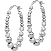 Sterling Silver Polished Beaded Hoop Earrings