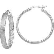 Sterling Silver Rhodium In and Out Diamond Cut Earrings