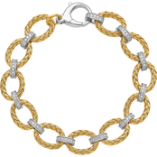Sterling Silver and Goldtone Cubic Zirconia Woven Link Bracelet