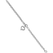 Sterling Silver Polished Rolo with Dangle Heart Charm Bracelet