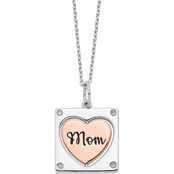 Rose Rhodium Over Sterling Silver Mom/Love Cubic Zirconia Necklace with Extension